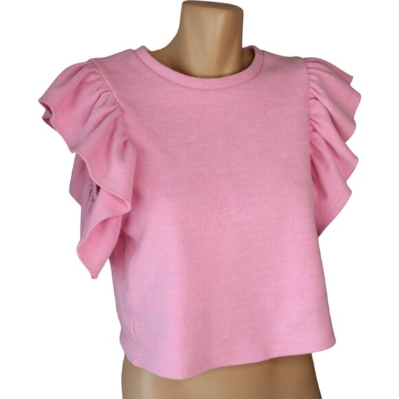 Zara Ruffled Sleeve Top Medium Pink Short Sleeve Cotton Polyester ca344 - Picture 1 of 6